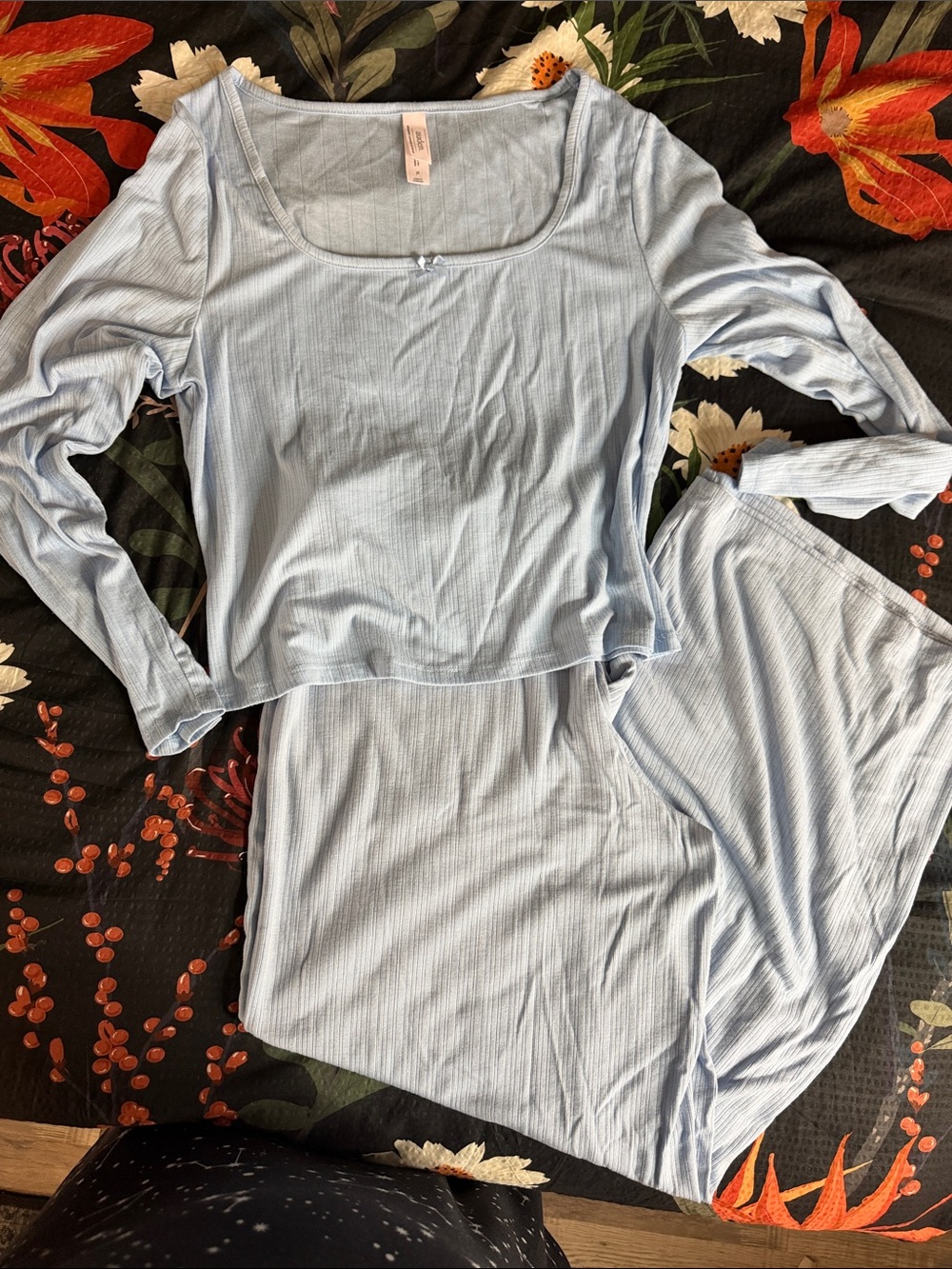 Auden Light Blue Ribbed Sleep Top XL Auden light blue wide leg sleep pants L
